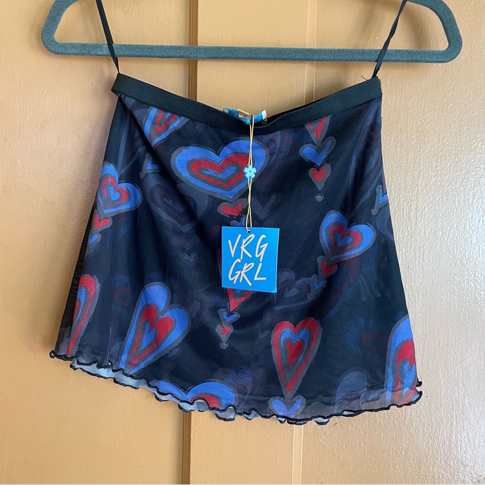 VRG GRL Heart Print Mini Skirt - Black and Red